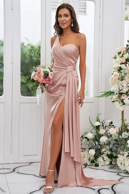 Luluslly One Shoulder Long Bridesmaid Dress With Split