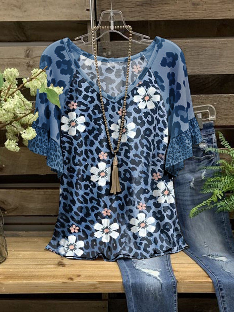 Vintage Floral Leopard Print Women's T-Shirt