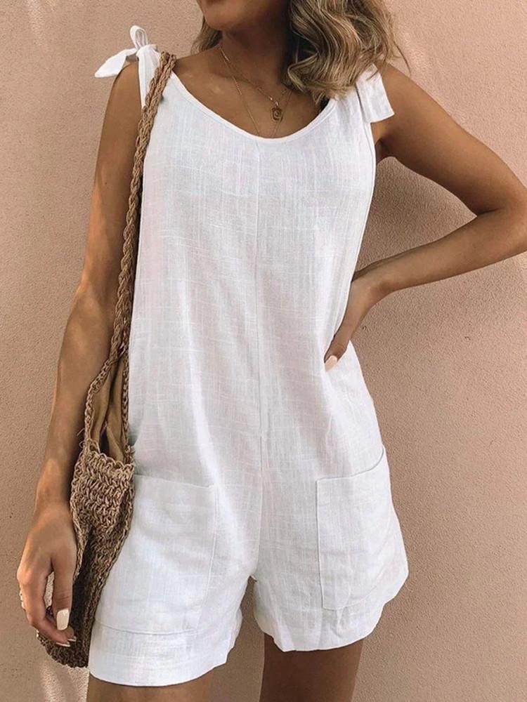 Pockets Sleeveless Casual Rompers