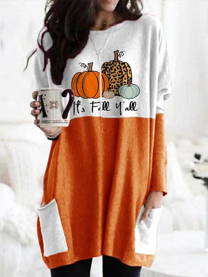 Casual Pumpkin Print Long Sleeve T-Shirt