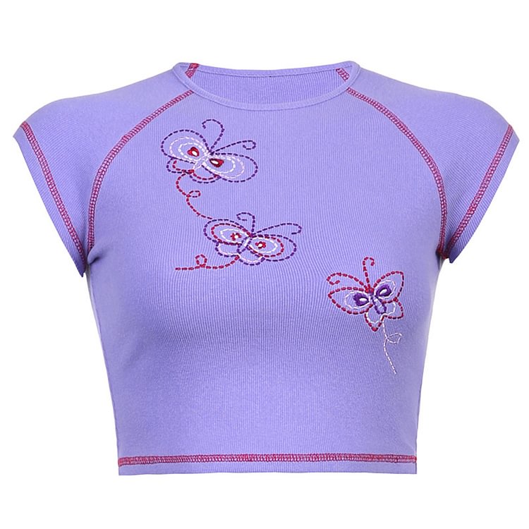 Butterfly Embroidery Crop Top - CODLINS - codlins.com