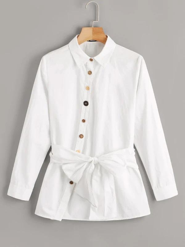 Single Breasted Asymmetrical Placket Tie Front Shirt-Corachic