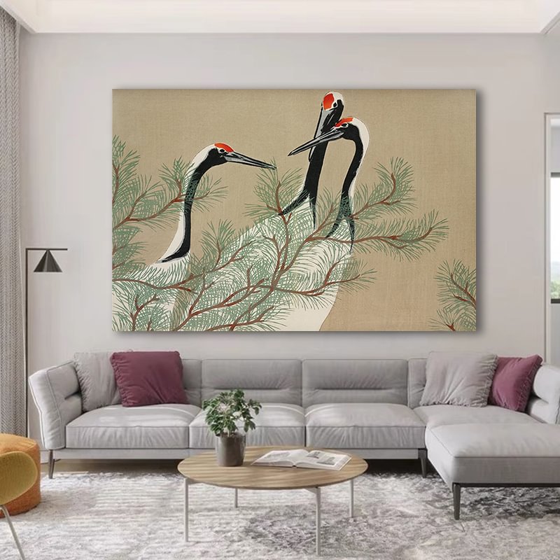 Cranes from Momoyogusa–Flowers of a Hundred Generations (1909) Canvas Art