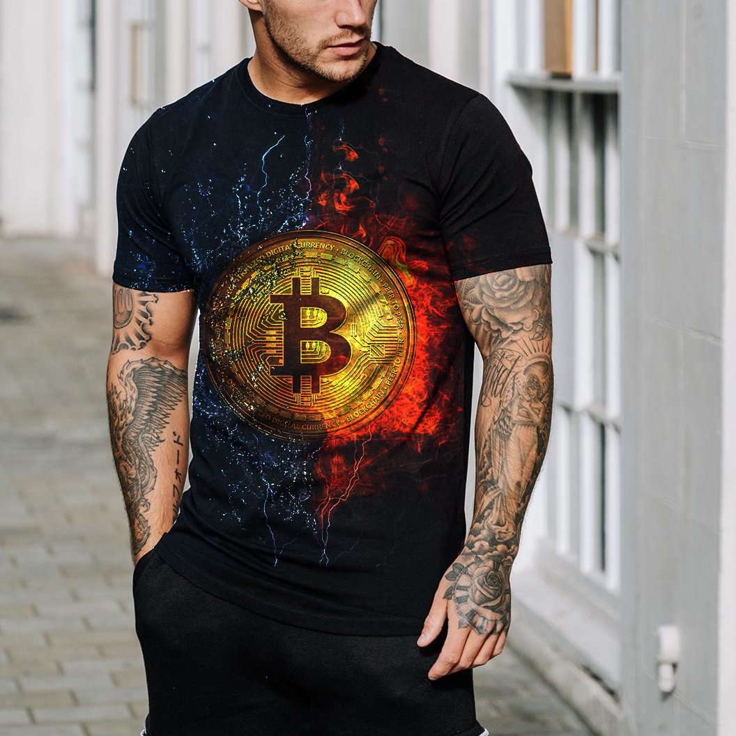 Water and Fire Bitcoin Print Short Sleeve T-shirt / [viawink] /