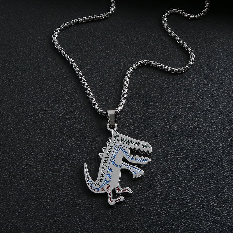 European and American hot style hip-hop personality titanium steel pendant necklace unisex color line small dinosaur factory direct sales