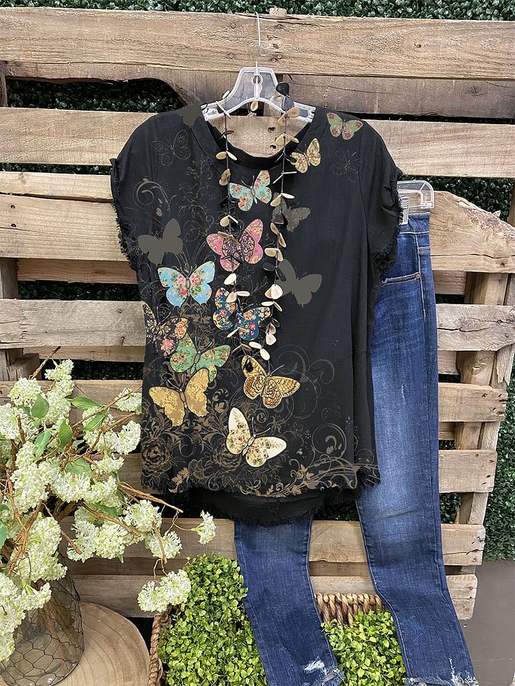 Butterfly Print top-Mayoulove