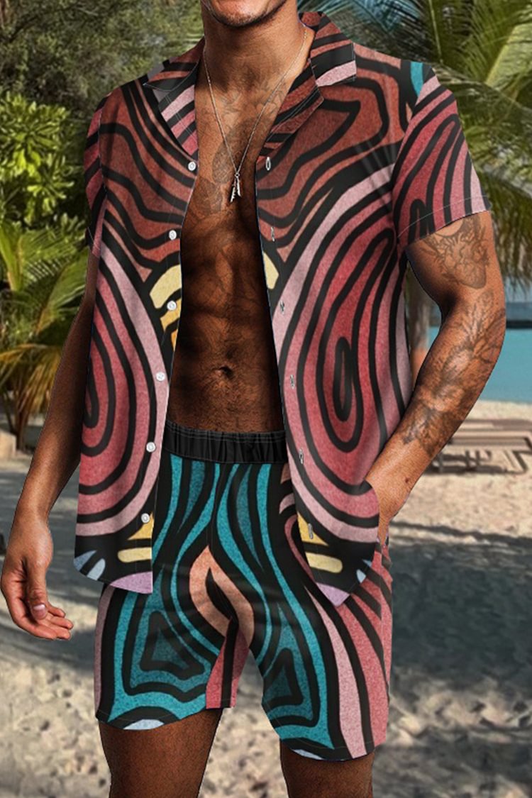 Tiboyz Men's Outfits Marine Elements Beach Shirt And Pants Two Piece Set
