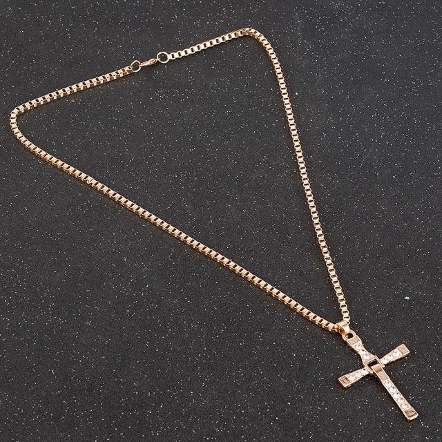 Rhinestone Cross Crystal Pendant Chain Necklace Men Jewelry-Mayoulove