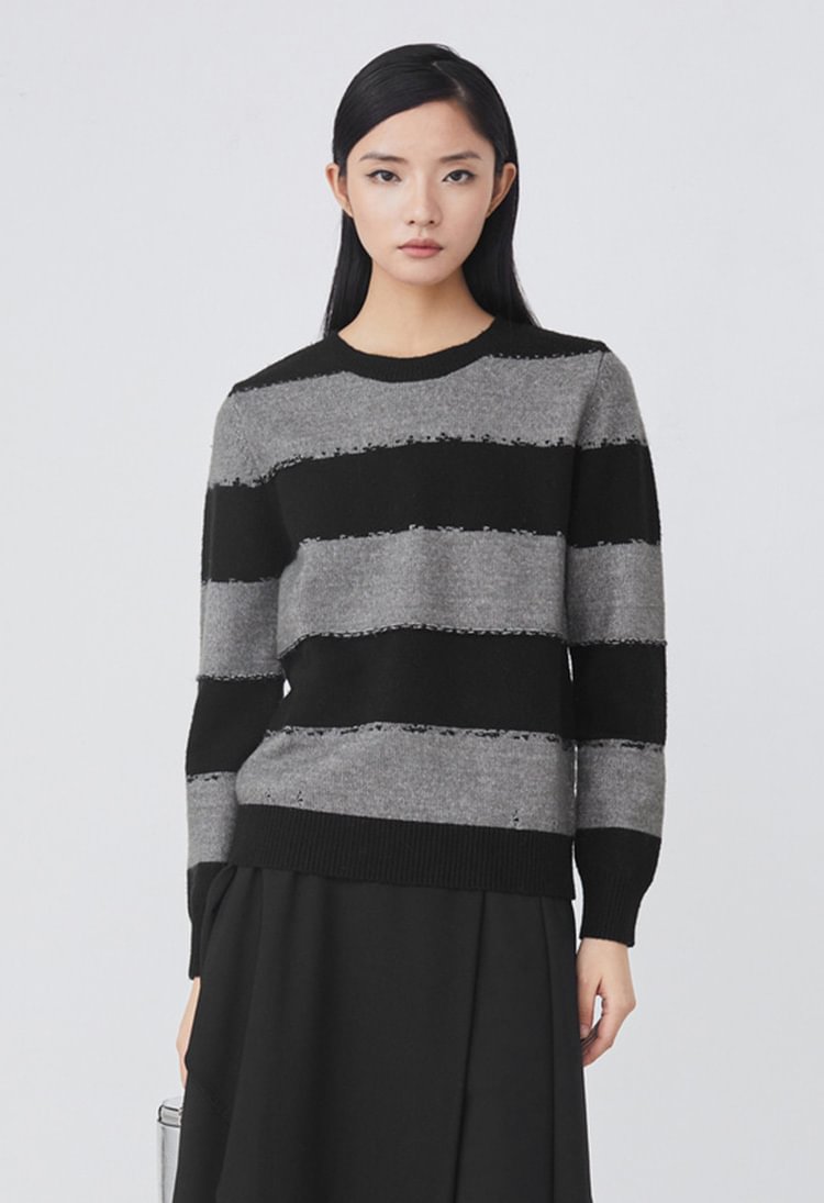 SDEER Ribbed Contrast Stitching Loose Long-sleeved Sweater