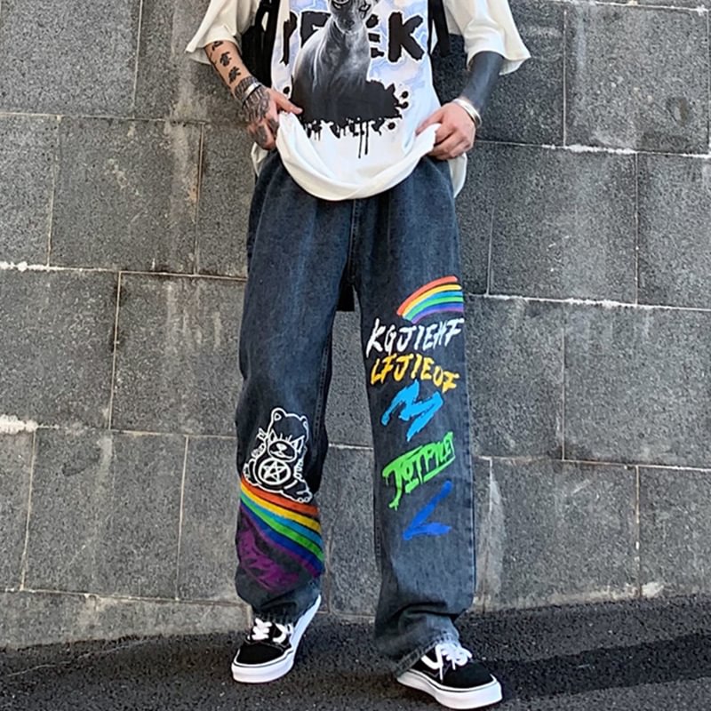 Men's Washed Rainbow Skate Jeans / Techwear Club / Techwear