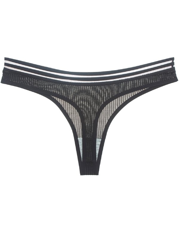 Transparent Stripe Hollowed Out Panties Low Waist Silk Thong-Icossi