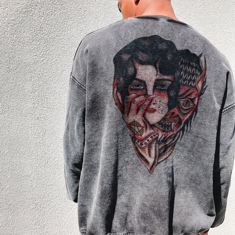 Devil print men's casual sweatshirt designer -  UPRANDY