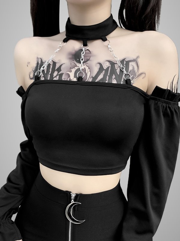 Goth Chains Halter Off Shoulder Sexy Shirt
