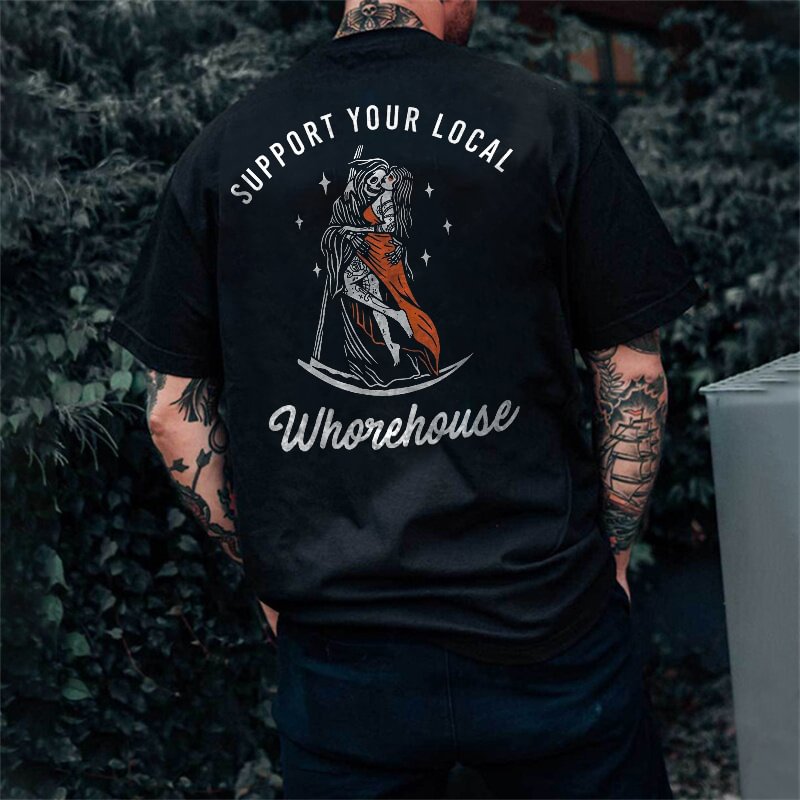 Cloeinc Support Your Local Whorehouse Skull Printed Men's T-shirt - Cloeinc
