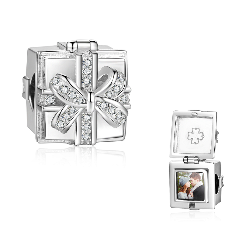 925 Sterling Silver Gift Box Design Photo Charm