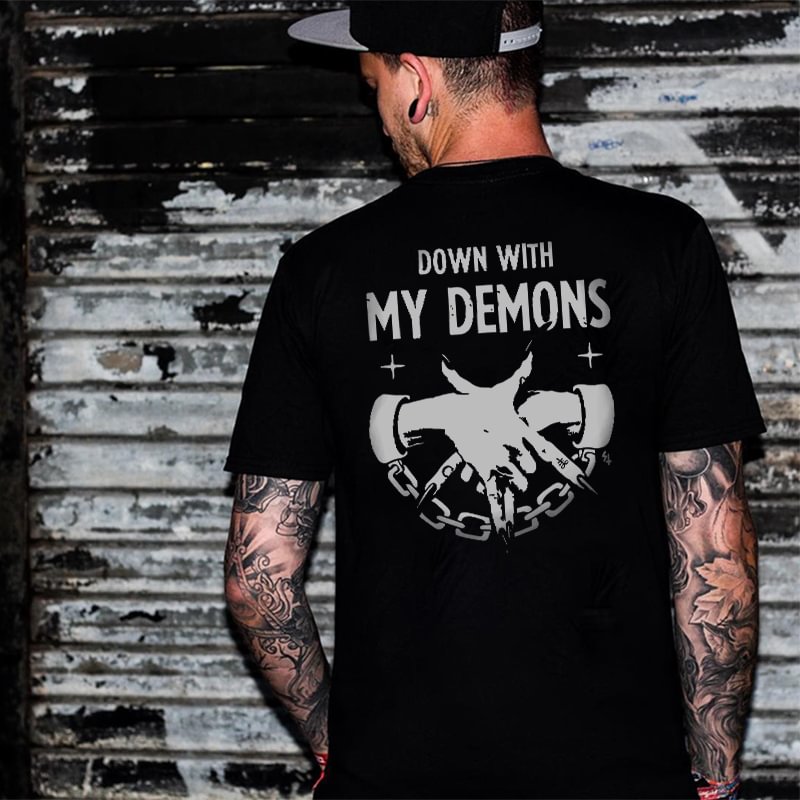 Down with my demons print loose T-shirt -  UPRANDY