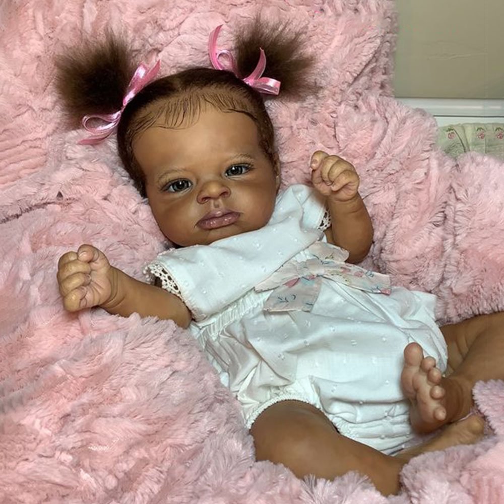 [New!]18” Hanna Awake Black Girl Handmade Cloth Body Reborn Baby Doll,with Pacifier and Bottle