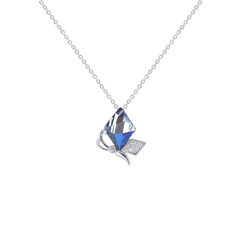 Silver Diamond Blue Crystal Necklace
