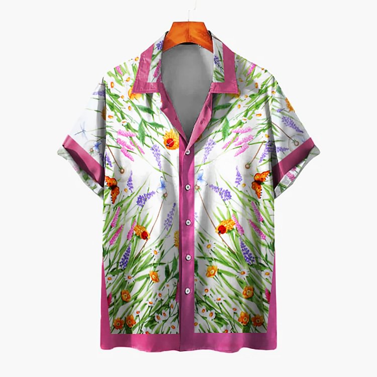 BrosWear Contrasting Chic Botanical Print Shirt