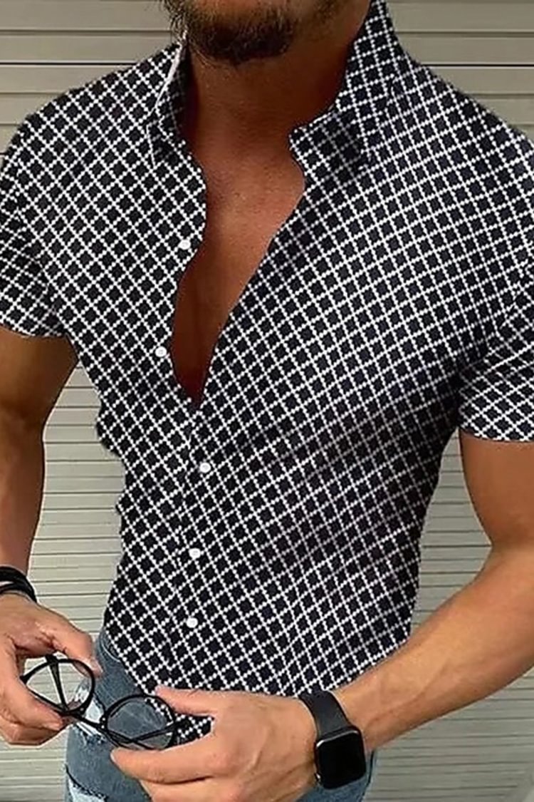 Tiboyz Tiboyz Men's Fashion Slim Fit Check Short Sleeve Shirt