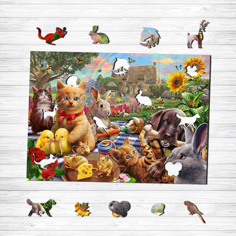 Jeffpuzzle™-JEFFPUZZLE™ Animal's Picnic Wooden Puzzle