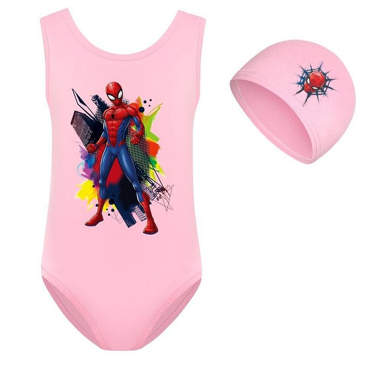 The Spider Man Print Girls One Piece Sporty Pink Red Yellow Swimsuit-Mayoulove