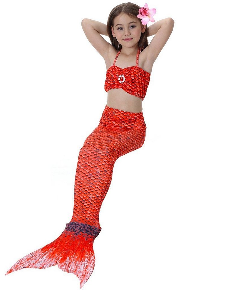 Girls Blue Red Mermaid Swimsuit Kid Halloween Costume-Mayoulove