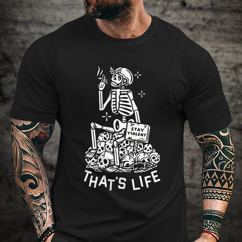 Livereid That's Life Skull Graphic Men's Round Neck T-shirt - Livereid