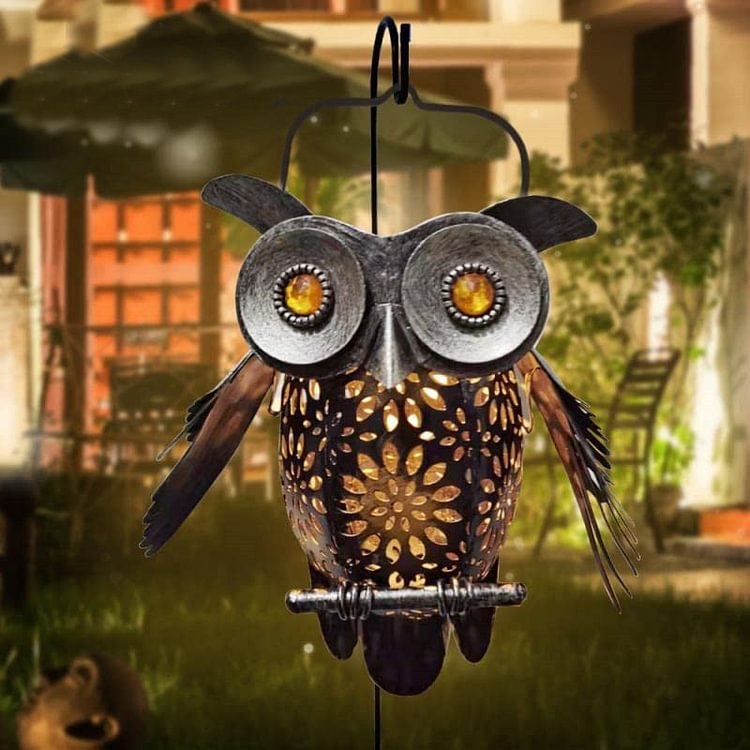 Solar Waterproof Wrought Iron Hollow Owl Design LED Outdoor Hanging Light - tree - Codlins