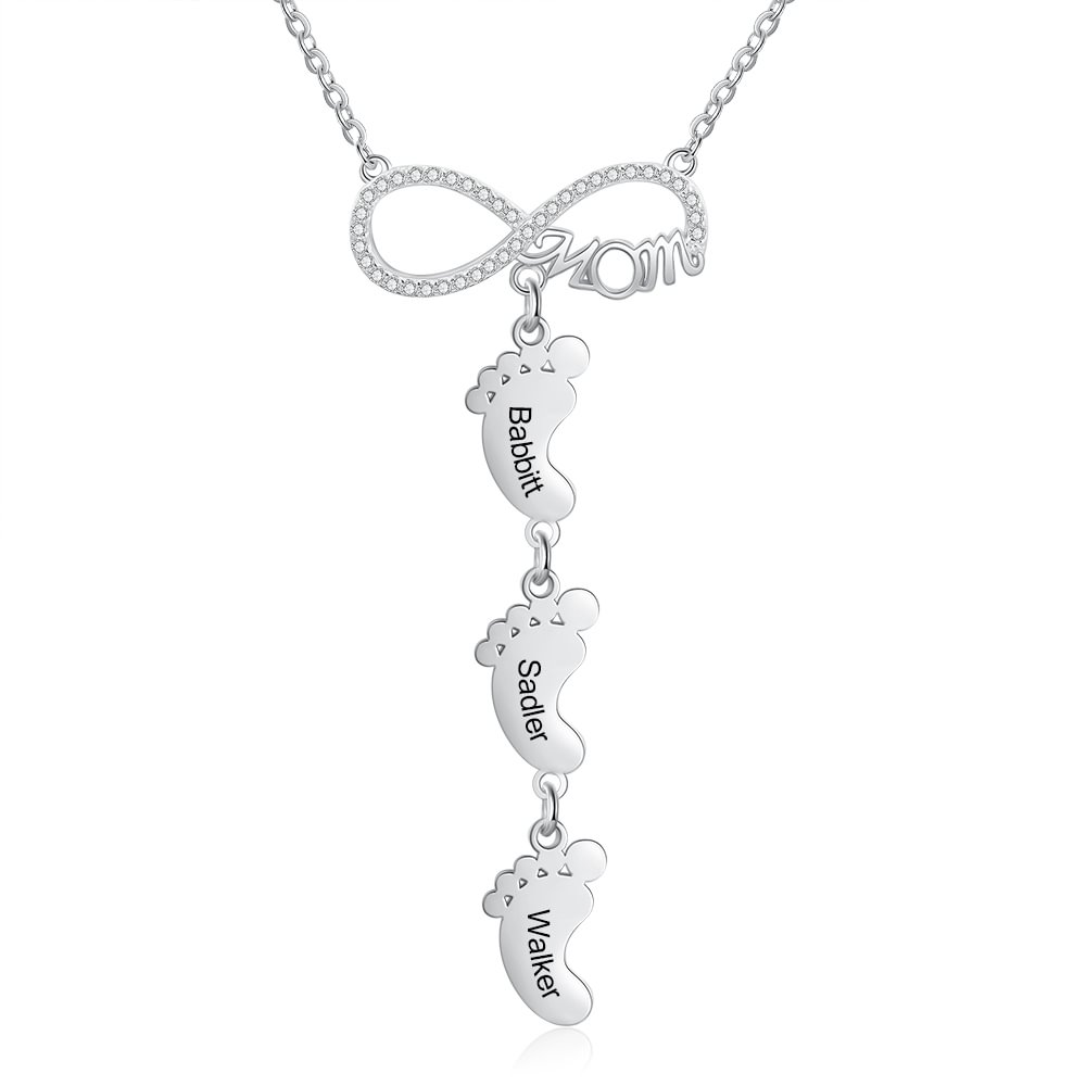 Infinity Baby Füße Halskette Mutter Halskette mit 3 Kindernamen n3 Kettenmachen