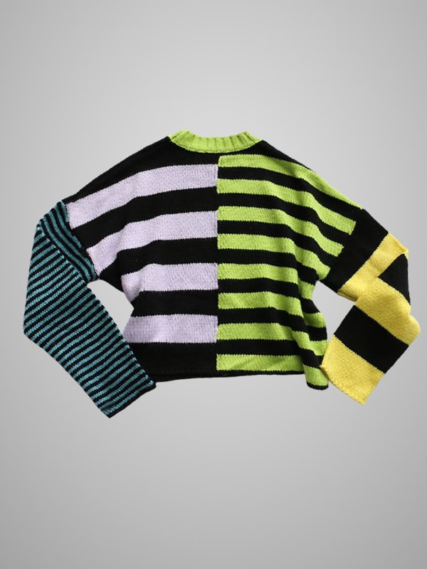Vintage Color-block Stripes Paneled Loose Sweater