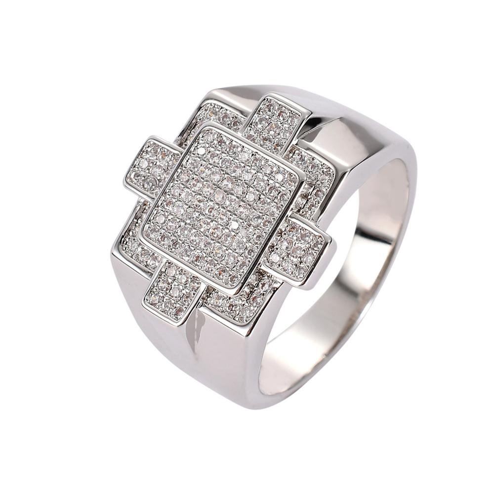 Iced Out Geometric Rhinestone Hip-hop Rings Men Jewelry-VESSFUL