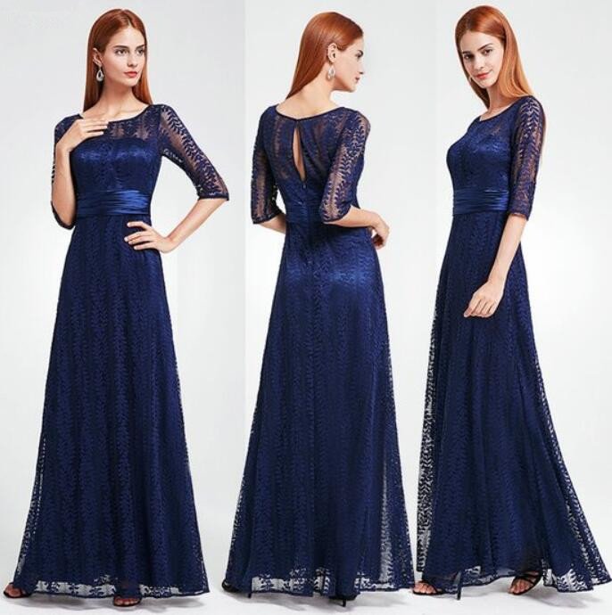 Elegant Half Sleeve Lace Long Evening Gowns Online