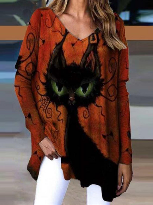 Cobweb And Cat Printed Oversize Women's T-shirt