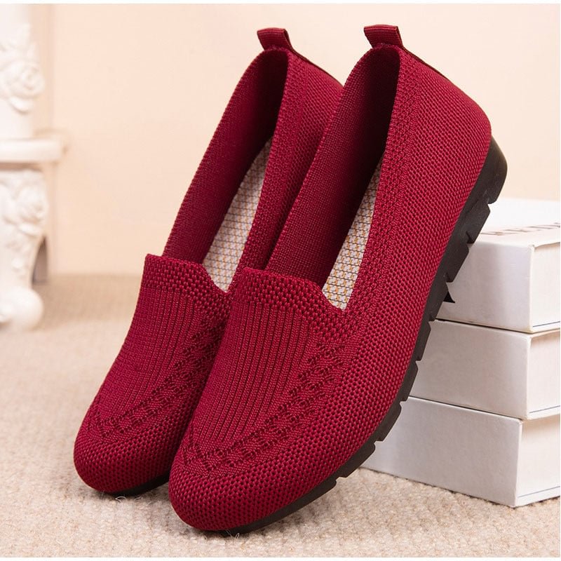 Women Loafers Knitted Flat Shoes.