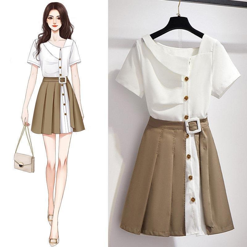 Fashion Long Blouse+Belt Skirt P11594