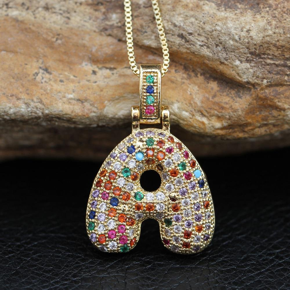 Hip Hop Rainbow Crystal Pendant Necklace-VESSFUL