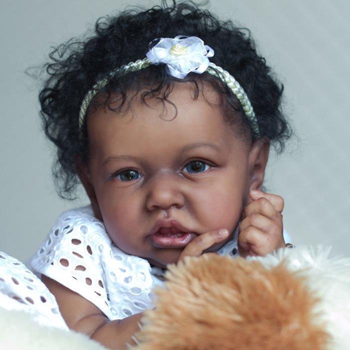 [Black Reborn Girl Dolls] 12'' So Real Silicone Baby Doll Girl with HandRooted Hair Della, Gift by Creativegiftss®  -Creativegiftss® - [product_tag]