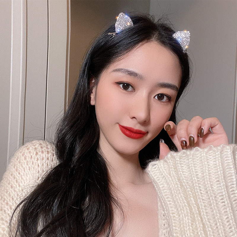 2022 Christmas Hair Accesories Cat Ear Hair Clip Cute Crystals Hairgrips Hairpins A Set Fashion Hair