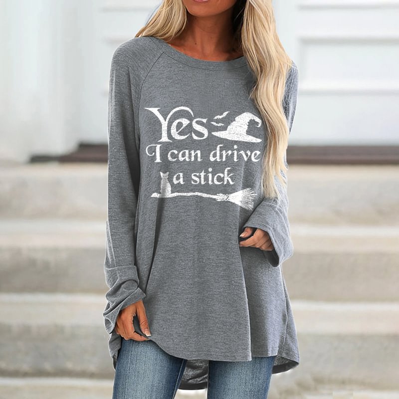 Yes I Can Drive A Stick Printed Loose T-shirt