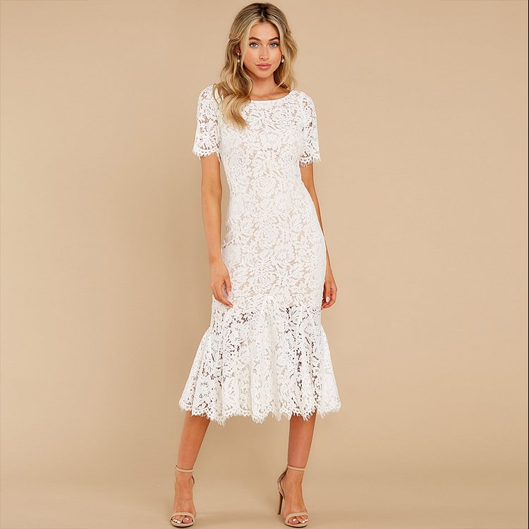 I Can't Resist White Lace Midi Dress