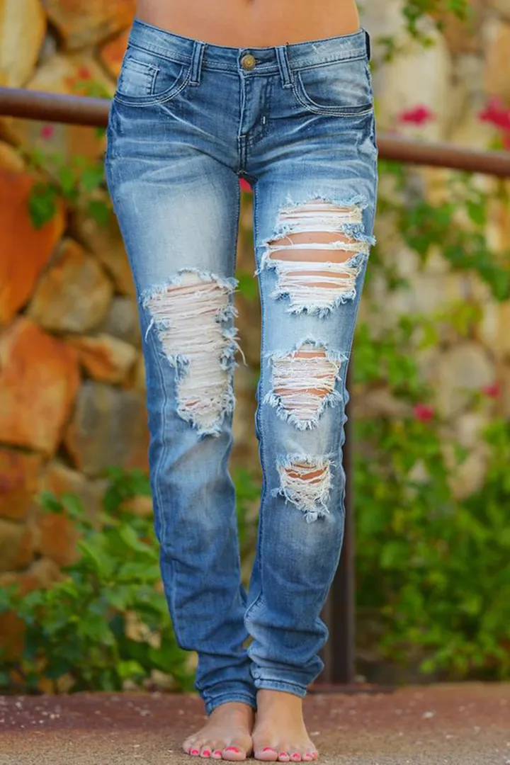 Distressed Low Waist Jeans - tree - Codlins