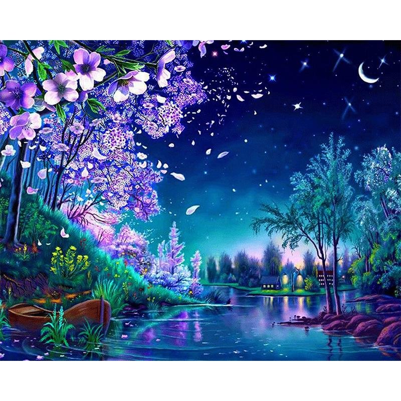 DIY Paint by Numbers Kit for Adults - Blue Nights Nature、bestdiys、sdecorshop