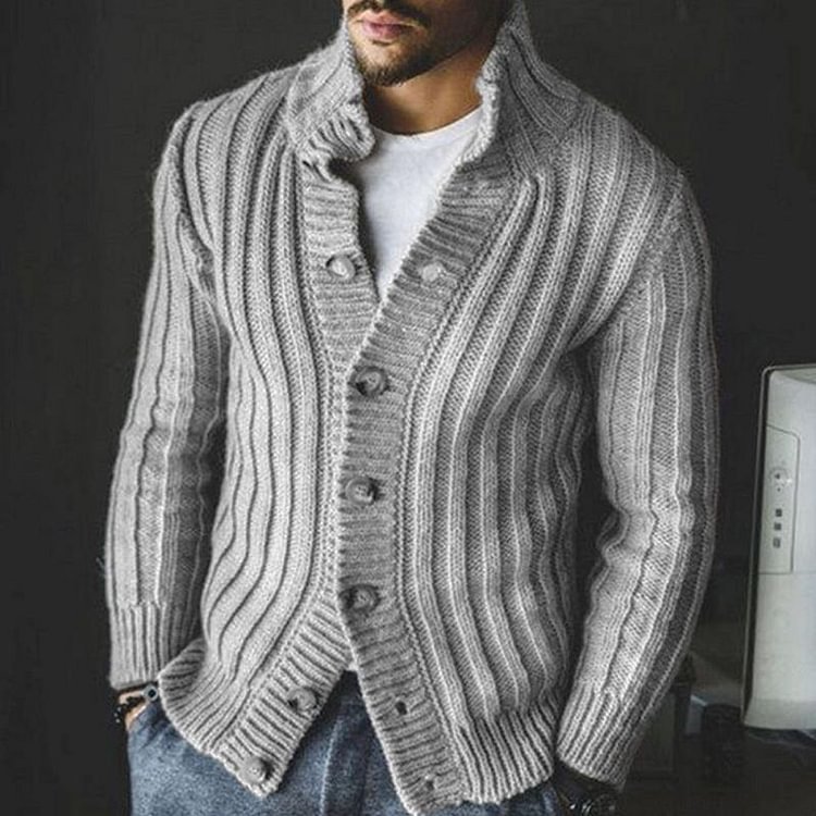 BrosWear Casual Solid Color Single Breasted  Cardigan Sweater grey