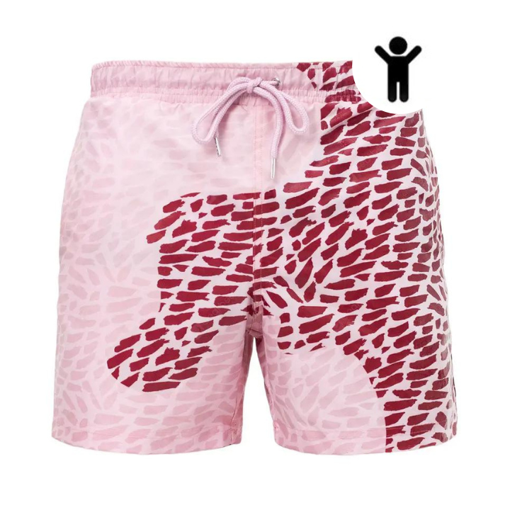Kids Color Changing Swim Trunks | Red-Pink