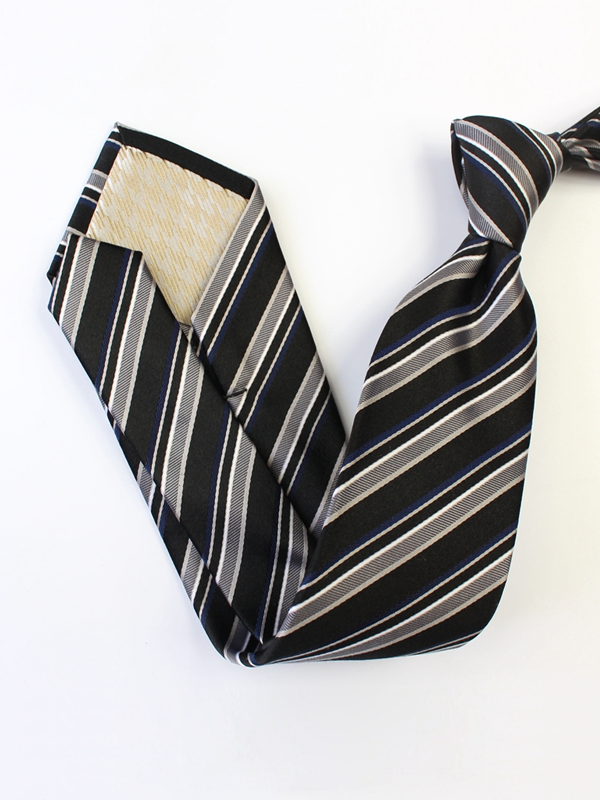 Strips Black Silk Tie-Real Silk Life