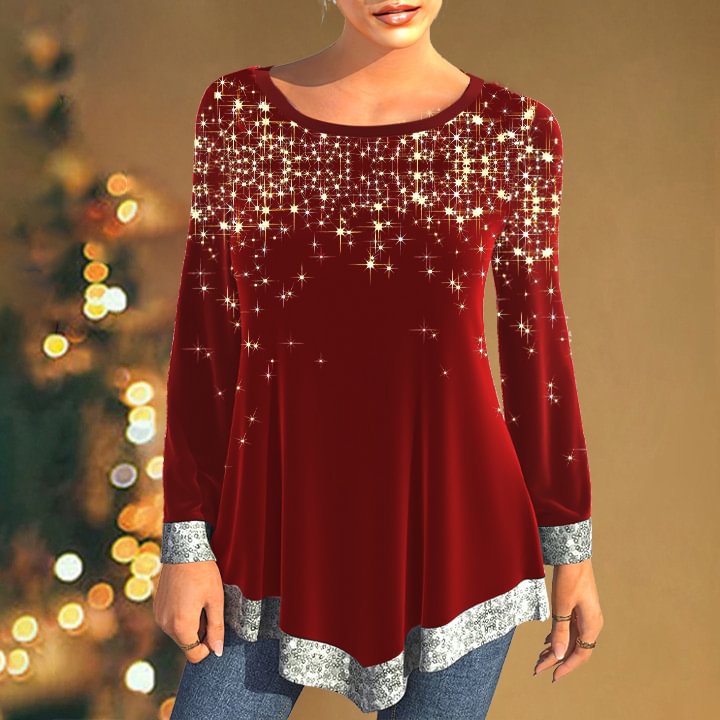 Shiny Printed Round Neck Comfortable Blouse