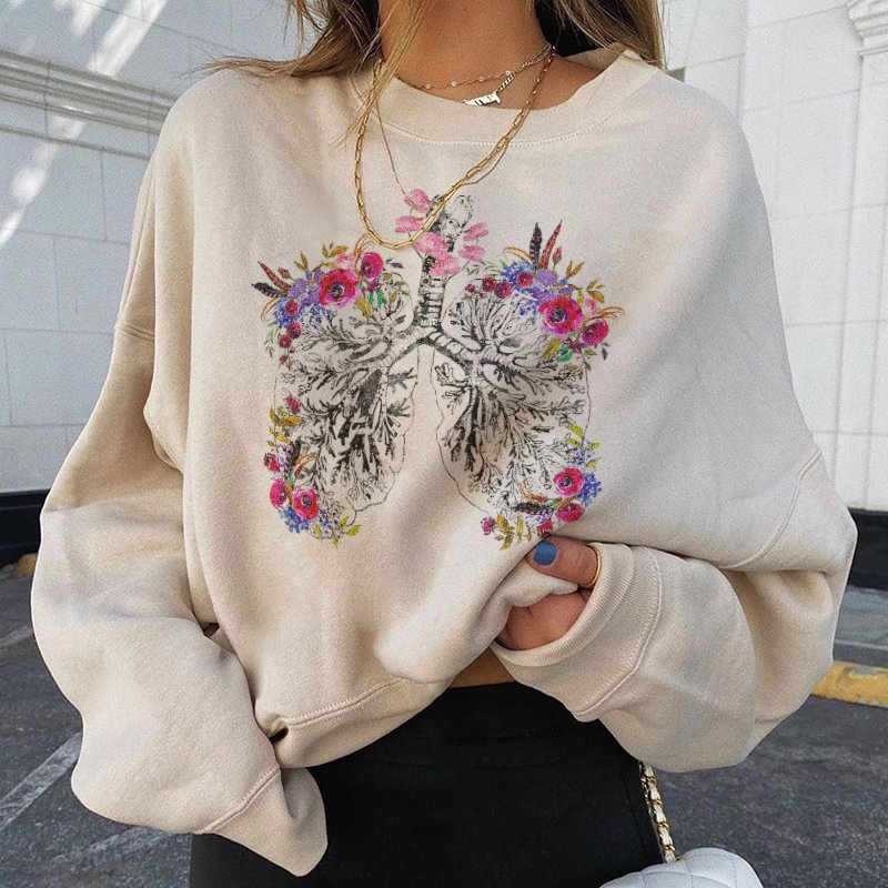   Designer flowers skeleton printed classic sweatshirt - Neojana