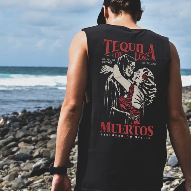 Tequila De Los Muertos Printed Skeleton Lover Vest - Cloeinc