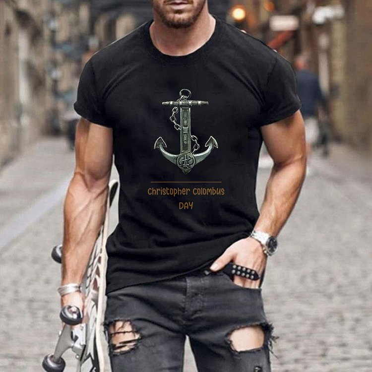 BrosWear Anchor Graphic Casual Short Sleeve T-Shirt